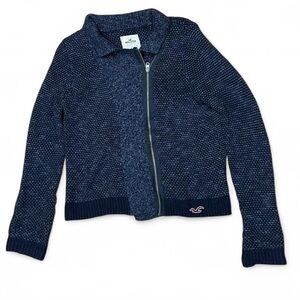 Hollister Dark Blue Knit Zip-Up Sweater